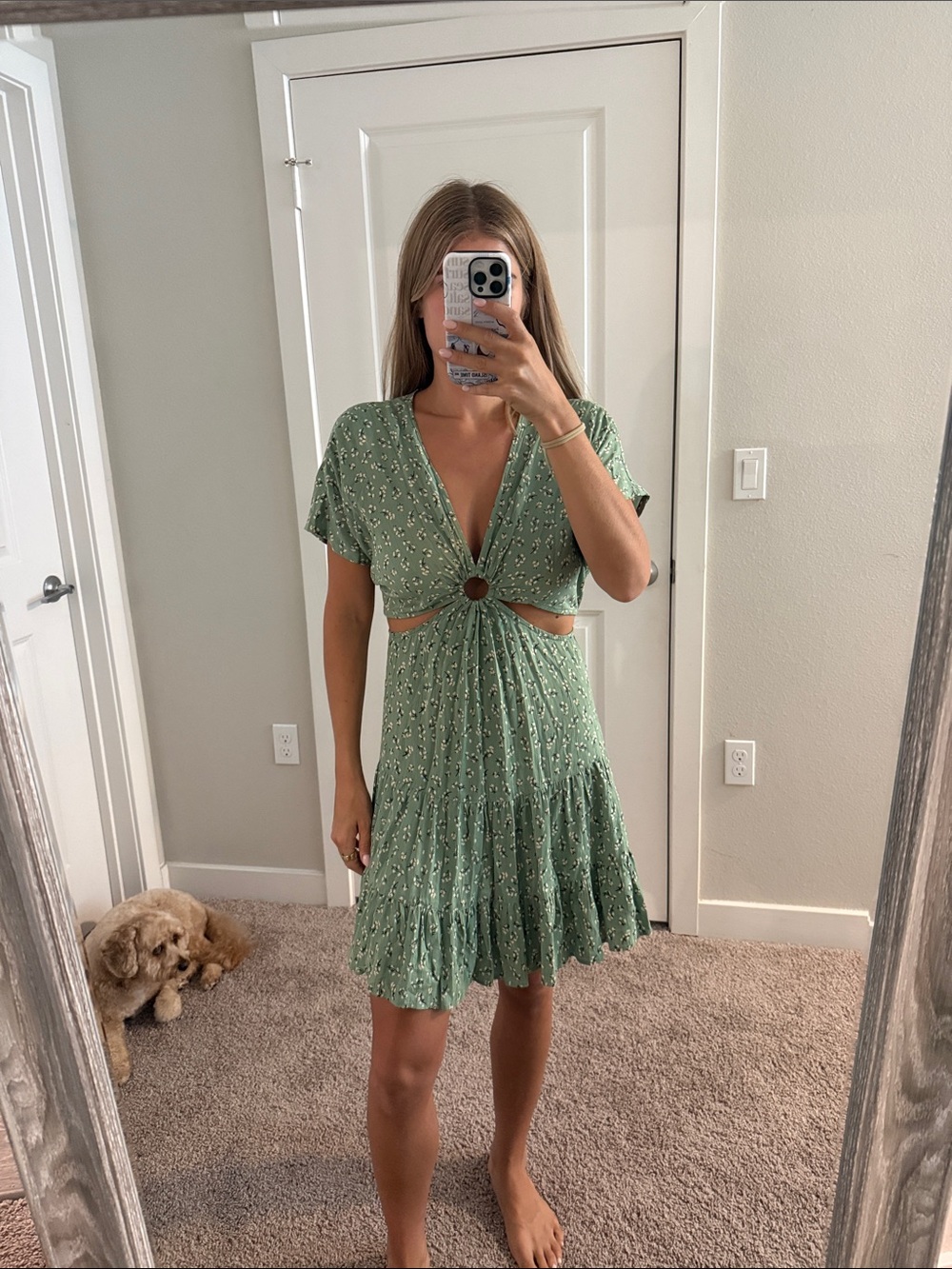 Green floral mini dress